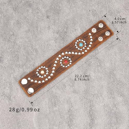GelConnie Punk Leather Cuff Bracelet Adjustable Straps Wrap Bracelets Arm Armor Cuff Gothic Leather Wristbands for Men, Women - color: MLPB098-Brown