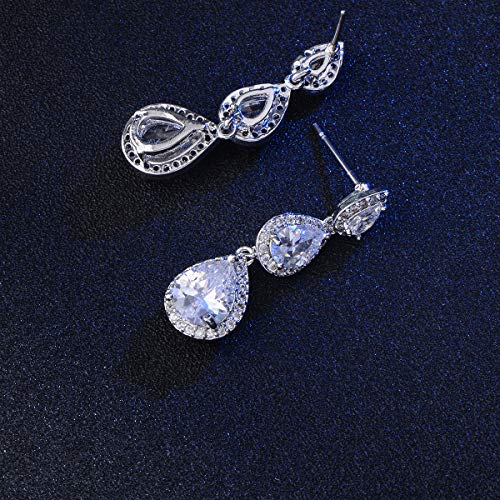 Women's Cubic Zirconia Bridal Earrings - Elegant Long Wedding Party Prom Earring for Bride Bridesmaids Crystal CZ Rhinestone Chandelier Statement Dangle Drop Earrings for Women - color: Silver