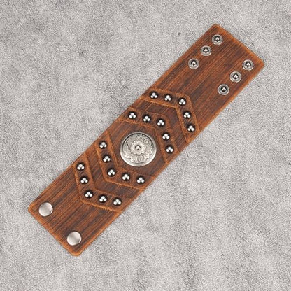 Jeilwiy Punk Leather Wristbands for Men Bracelets Handmade Wide Cuff Bangle Braided Jewelry Black Brown Adjustable - Punk Father's Gifts - color: 02 Leather Cuff Bracelet Brown