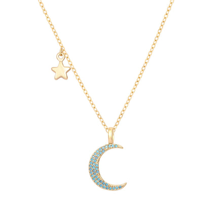 Aobei Pearl 18K Gold Plated Moon Star Lion Evil Eye Love Heart Cross Pendant Necklace Medallion Paperclip Chian Choker Layering Jewery for Women - color: Blue Crescent