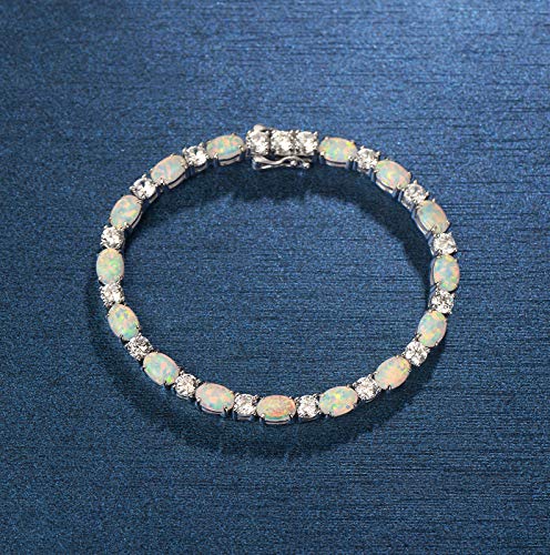 FANCIME Glamour Radiance Sterling Silver Birthstone Tennis Bracelets 7" | Charm Fine Jewelry Birthday Gifts for Women - color: OCT-Opal
