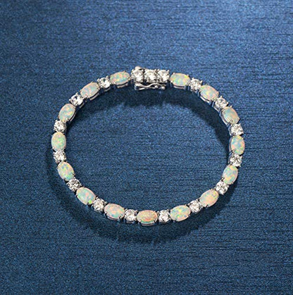 FANCIME Glamour Radiance Sterling Silver Birthstone Tennis Bracelets 7" | Charm Fine Jewelry Birthday Gifts for Women - color: OCT-Opal