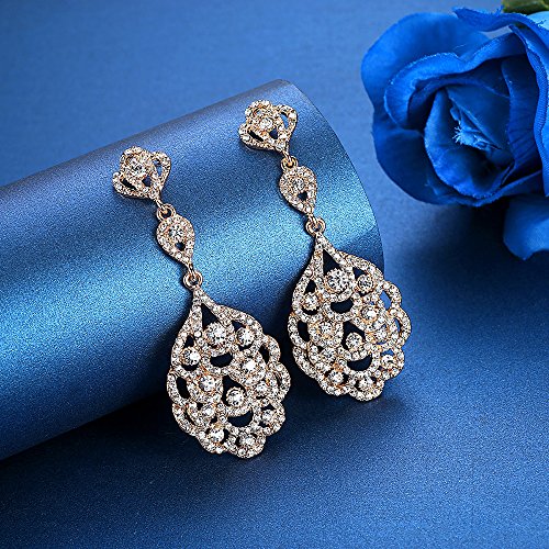 Wedding Teardrop Dangle Earrings Crystal Rhinestone Beaded Chandelier Earrings for Brides Gold - color: A-gold-2