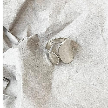 925 Sterling Silver Wide Band Ring Simple Handmade Hammered Chunky Statement Rings Adjustable Boho Thumb Ring for Women Men - color: Pattern 3