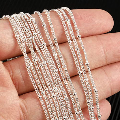Wholesale 12PCS Silver Plated Brass Curb Chain Satellite Beaded Chains | Bulk for Jewelry Making (16 Inch(1.5mm)) - color: Silver, size: 16 inch-1.5mm