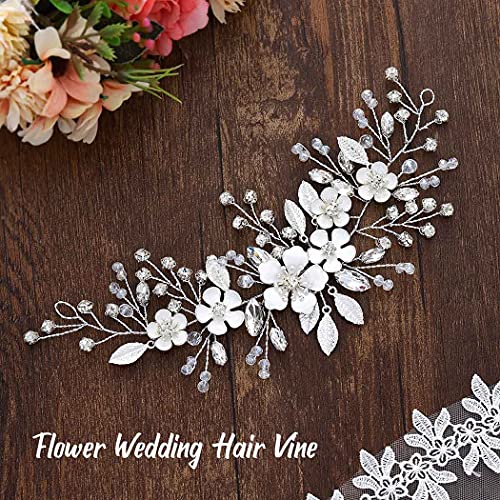 Unicra Silver Bride Wedding Hair Vine Flower Bridal Hair Piece Rhinestone Hair Accessories Crystal Headpieces Jewelry for Women and Girls | Flower Girl Headpiece Rhinestone Headband for Hairstyles Prom Bridal Wedding Hair Accessories for Women and Bride
