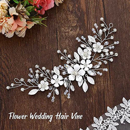 Unicra Silver Bride Wedding Hair Vine Flower Bridal Hair Piece Rhinestone Hair Accessories Crystal Headpieces Jewelry for Women and Girls | Flower Girl Headpiece Rhinestone Headband for Hairstyles Prom Bridal Wedding Hair Accessories for Women and Bride