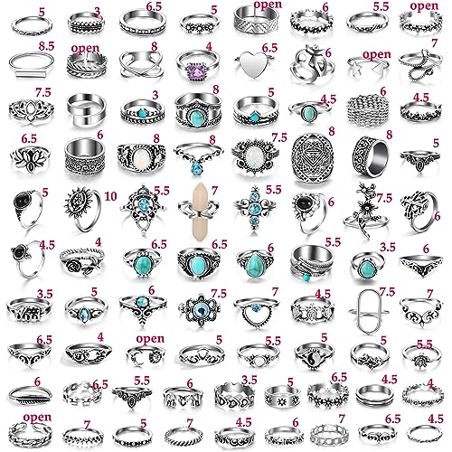 17IF Vintage Silver Knuckle Rings Set for Women Men, Chunky Boho Rings | Aesthetic Snake Grunge Stackable Gothic Ring Adjustable Y2K Punk Bulky Finger Alt of Rings, Stacking Flower Midi Ring Pack - style: 85