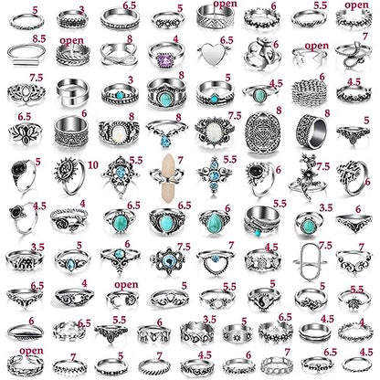 17IF Vintage Silver Knuckle Rings Set for Women Men, Chunky Boho Rings | Aesthetic Snake Grunge Stackable Gothic Ring Adjustable Y2K Punk Bulky Finger Alt of Rings, Stacking Flower Midi Ring Pack - style: 85