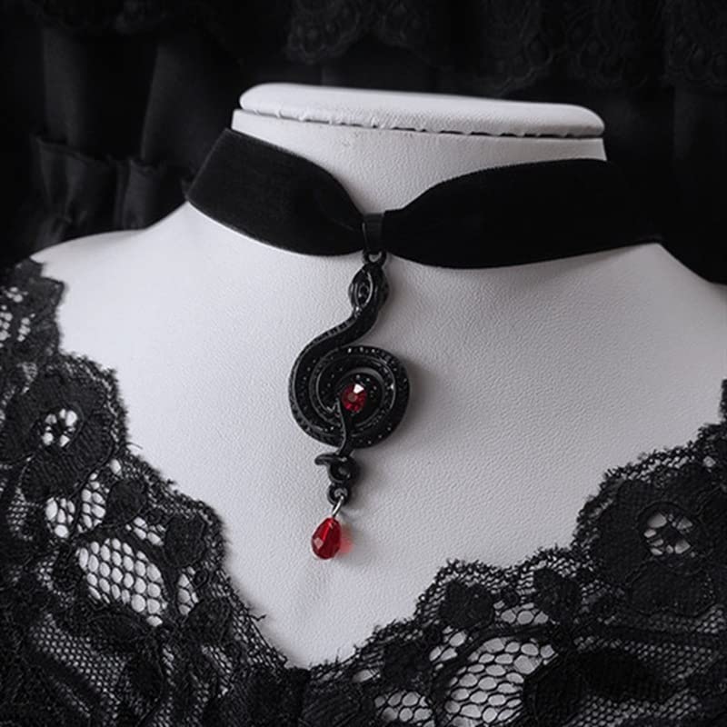 Gothic Black Velvet Goth Choker Necklace for Women,Cameo Black Choker Crow Skull Pendant Necklace Vintage Collar Skull Necklace Gothic Jewelry - style: Snake