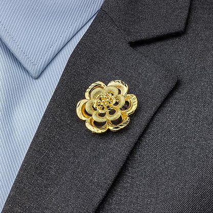 18K Gold Tone lapel Pins Brooch for Men Suit, Metal Flower Brooch Pins for Women, Mens Suit Accessories on Wedding Birthday Anniversary Father's Day. - color: flower