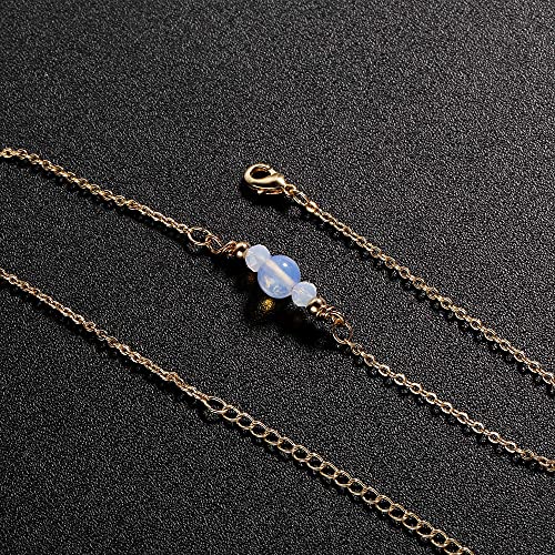 Dainty Simple Chain Anklet for Women 18k Gold/Silver Plated Summer Beach Beaded Evil Eye Moon Figaro Butterfly Satellite Cuban Pearl Flat Marina Anklet Gift - color: Transparent Bead-Gold