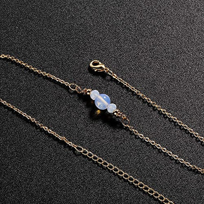 Dainty Simple Chain Anklet for Women 18k Gold/Silver Plated Summer Beach Beaded Evil Eye Moon Figaro Butterfly Satellite Cuban Pearl Flat Marina Anklet Gift - color: Transparent Bead-Gold