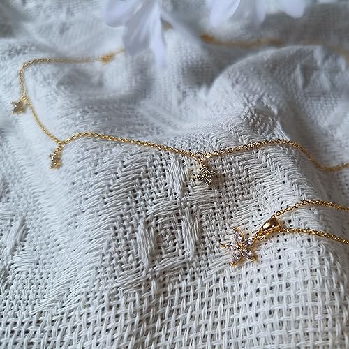 Dainty Choker Necklace for Women 18K Gold Plated Shining Dots Box Chain Sparkle Necklaces Cute Paperclip Link Herringbone Necklace Exquisite Jewelry Gifts for Mom Girlfriend - style: Z/Layered CZ Flower