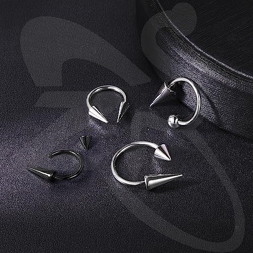 ZS 20G Spike Nose Rings Studs, 18G Stainless Steel Spike Stud Earrings, 16G Septum Lip Rings Cartilage Tragus Helix Piercing for Women Men - color: 18pcs 16g septum rings