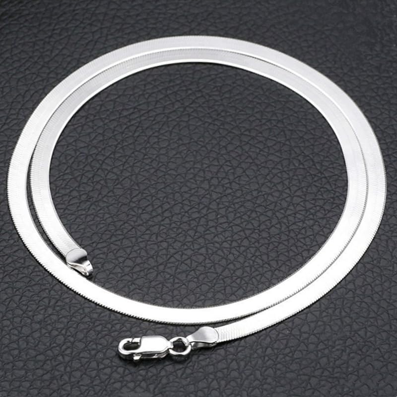 Minimalist 4MM Snake Bone Chain Necklace - 925 Sterling Silver Herringbone Flat Magic Chain for Men Women - Short Collarbone Blade Chain 20 Inches - size: 20 inches