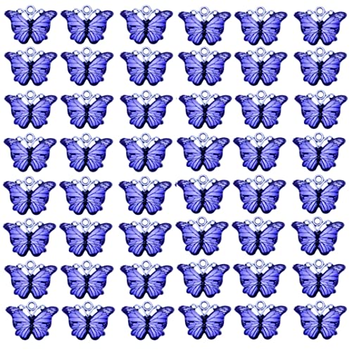 Zhiheng 50 Pack Alloy Butterfly Charms Monarch Butterfly Enamel Pendant Beads for Jewelry Making DIY Earring Necklace Bracelets Accessories Wine Charms - color: Blue