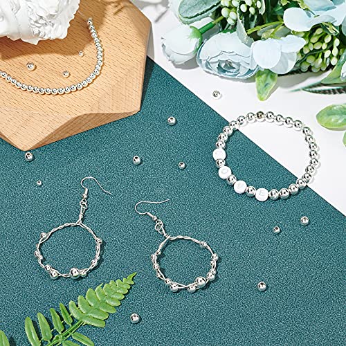 PH PandaHall 5 Sizes Smooth Round Beads, 300pcs 14K Silver Plated Beads Little Round Bead Seamless Ball Bead Long-Lasting Spacers for Hawaii Layered Bracelet Necklace Jewelry DIY Crafts 2/3/4/5/6mm - color: Silver