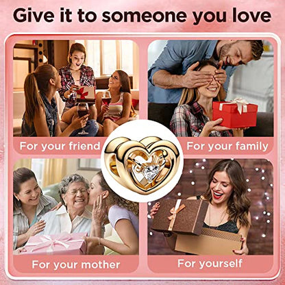 Jewelry Love Heart Charms for Women Bracelets and Necklaces | 925 Sterling Silver,Mother's Day Birthday Christmas - color: Gold Radiant Heart Floating Stone Charm