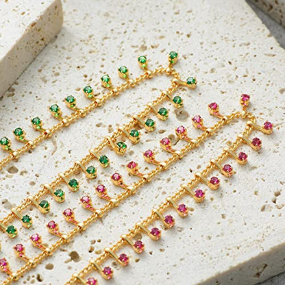 Gold Anklets for Women 14K Gold Plated Tiny Bead Anklet Colorful Tassel Foot Chain Dainty Adjustable Cute Summer Beach Boho Anklets Jewelry Gift - color: nano rose