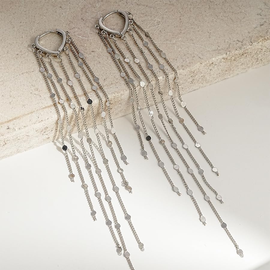 ASOQOLA Long Tassel Dangle Drop Earrings for Woman Tassel Dangling Earrings 925 Silver Chandelie dangling earring for Prom Fashion Jewelry - color: B Silver
