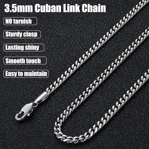 sovesi 3.5/5mm Cuban Link Chain Necklace for Men, Silver Tone/Black/14K Gold Plated Stainless Steel Necklace Chain, Mens Chain 16-28 Inch Jewelry Gift - size: 26 inches, style: Silver 3.5mm