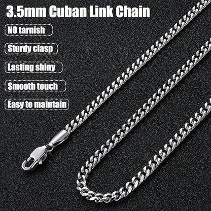 sovesi 3.5/5mm Cuban Link Chain Necklace for Men, Silver Tone/Black/14K Gold Plated Stainless Steel Necklace Chain, Mens Chain 16-28 Inch Jewelry Gift - size: 26 inches, style: Silver 3.5mm