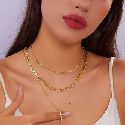 MFRYK Gold/Silver Necklaces Stack For Women,14K Gold/Sterling Silver Plated Simple Layered Choker Necklaces For Women,Stackable Multilayer Pearl Cross Disc Circle Pendant Cuban Herringbone Snake Paperclip Chain Necklaces Set Jewelry Gift for Women - style
