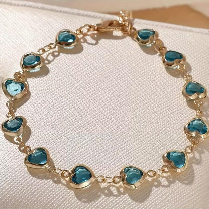 1pc Heart Shape Bracelet With Colorful Rhinestone Beads,Small And Fresh Style(No Box) Valentines,Mother's Day,Gift - color: Gold-Green, size: One Size