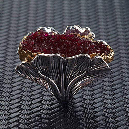 Retro Cocktail Statement Ring Antique Gold and Silver Tone Resin Stone Crystal Stacking Rings Cluster Statement Ring for Men Women - color: Red crystal ring, size: 6
