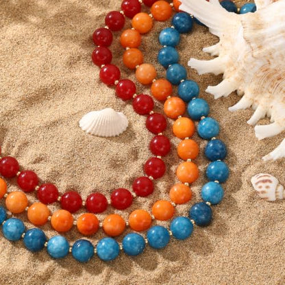 Colorful Beaded Necklace for Women Boho Statement Chunky Necklace Natural Stone Beads Gemstone Choker Necklaces Handmade Summer Beach Jewelry - color: White