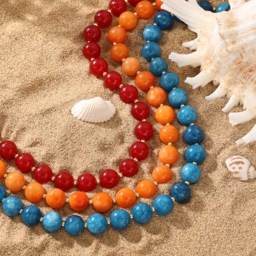 Colorful Beaded Necklace for Women Boho Statement Chunky Necklace Natural Stone Beads Gemstone Choker Necklaces Handmade Summer Beach Jewelry - color: Red