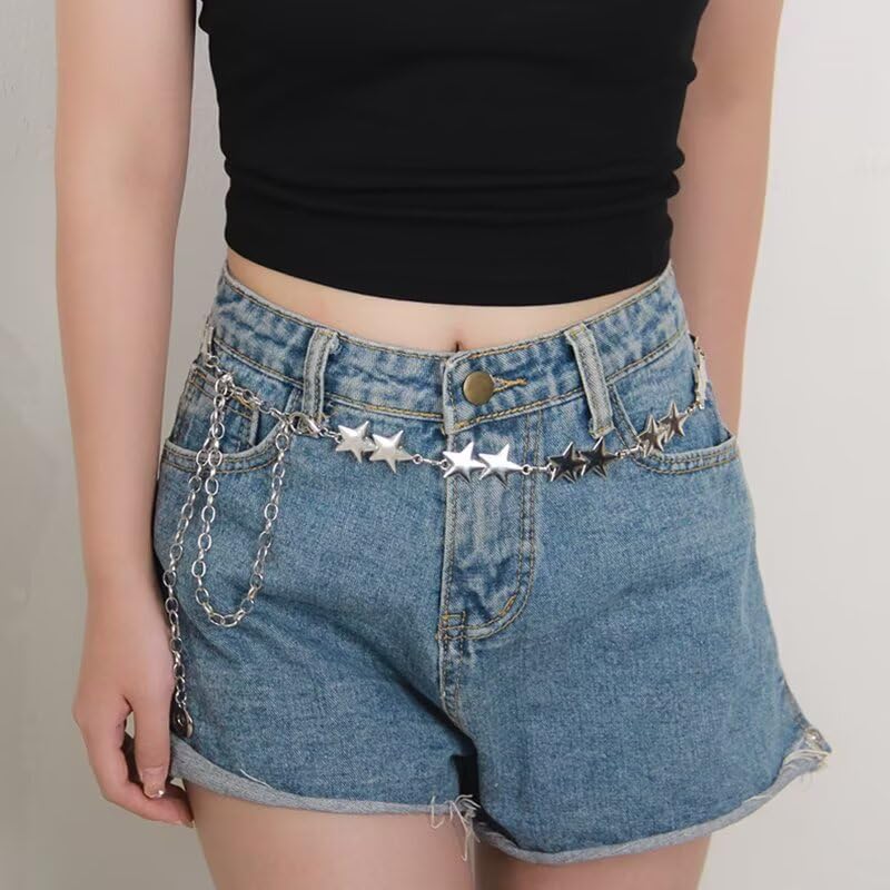 Fashion Long Tassel Metal Waist Chain Women Adjustable Body Link Belts Body Belly Jewelry for Jeans Dresses Sun Gold Plated - color: Silver Star