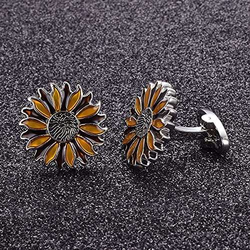 Yoursfs Novelty Sunflower/Love Knot/Architect Cufflinks for Men Funny Stainless Steel Cufflinks Personalized Cuff links Wedding Gift Fashion Jewelry - style: Colorful Sunflower Cufflinks