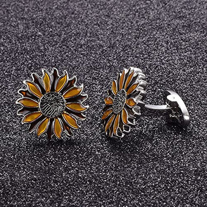 Yoursfs Novelty Sunflower/Love Knot/Architect Cufflinks for Men Funny Stainless Steel Cufflinks Personalized Cuff links Wedding Gift Fashion Jewelry - style: Colorful Sunflower Cufflinks