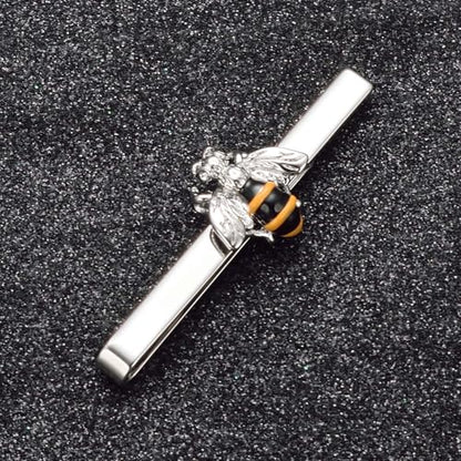 Silver Tie Clip for Mens Stainless Steel Novelty Feather Bat Bee Tie Bar Suitable For Necktie Bar Clip - style: Bee Tie Clip