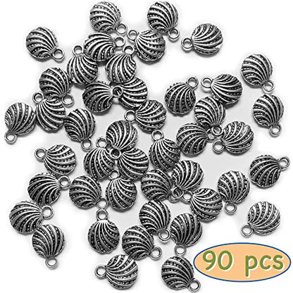Heather's cf Silver Sea Charms – Antique Pendants, Non-Tarnish, Lead-Free & Nickel-Free, Bulk Ocean Animal Charms for DIY Jewelry, Bracelets, Necklaces, Earrings, Beach Craft Supplies (Sea Animals) - color: Seashell Scallop - 90 Pc