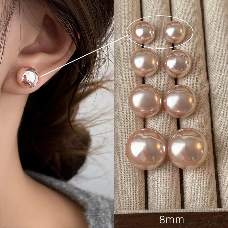 Natural Freshwater Cultured Pearl Stud Earrings, AAAA+Handpicked, Sterling Silver 18K Gold Plated Hypoallergenic Earring Studs Jewelry For Women - color: Pink light, size: 8mm