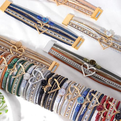 Long tiantian Boho Leather Wrap Bracelets Gifts Trendy Stuff Layered Bangles Bracelets for Women Modern Stackable Infinity Bracelets Bohemian Jewelry Gifts for Women Birthday Gifts - color: A9:Bracelets for Women Trendy(champagne)