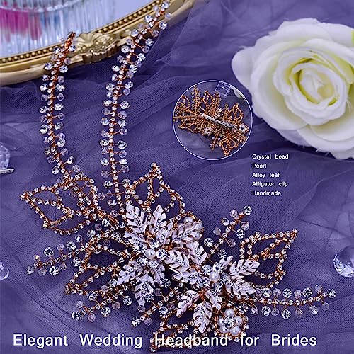 Women's Handmade Rhinestone Wedding Head Pieces | Crystal Bridal Hair Clips, Silver & Gold Wedding Party Hair Accessories - color: Gold