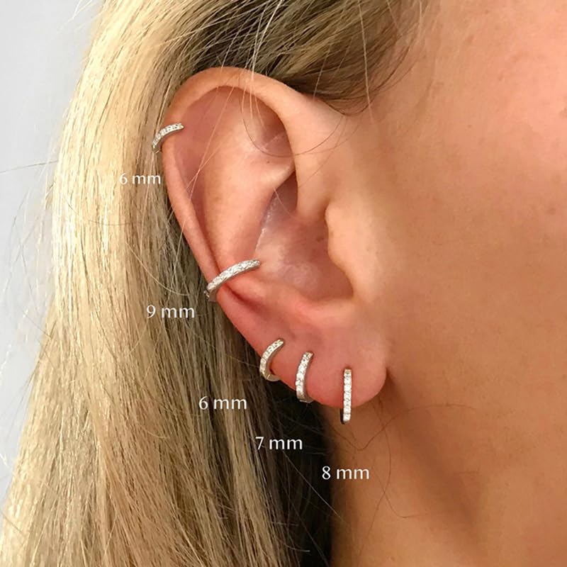 3 Pairs Huggie Hoop Earrings,Cartilage Hoop Earring Cubic Zirconia Cuff Surgical Stainless Steel Earrings - color: Silver CZ Hoop/stud earring