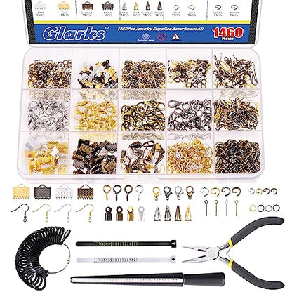 Glarks 1465Pcs Jewelry Making Kit, Jewelry Making Supplies Kit Includes Jewelry Pliers Tools, Jewelry Findings for Jewelry Making and Repair - size: 1465pcs
