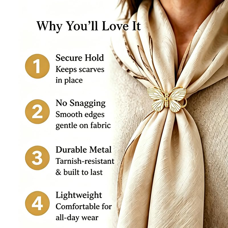 Gold Scarf Rings for Women, Metal Silk Scarf Ring Clip, Minimalist Scarf Rings and Slides for Scarves Clothing Accessories Jewelry Gift for Women Ladies Daily Party Travel Outfit 3Pcs