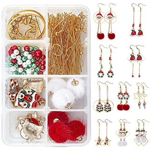 SUNNYCLUE 1 Box 10 Pairs Christmas Themed Earring Making Kits Santa Claus Snowman Christmas Trees Reindeer Enamel Pendants Charms Faux Mink Fur Covered Pendants for Jewerly Xmas Earrings - color: 4-diy-10 Pairs Christmas Pompom Ball Enamel Earrings