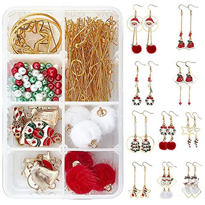 SUNNYCLUE 1 Box 10 Pairs Christmas Themed Earring Making Kits Santa Claus Snowman Christmas Trees Reindeer Enamel Pendants Charms Faux Mink Fur Covered Pendants for Jewerly Xmas Earrings - color: 4-diy-10 Pairs Christmas Pompom Ball Enamel Earrings