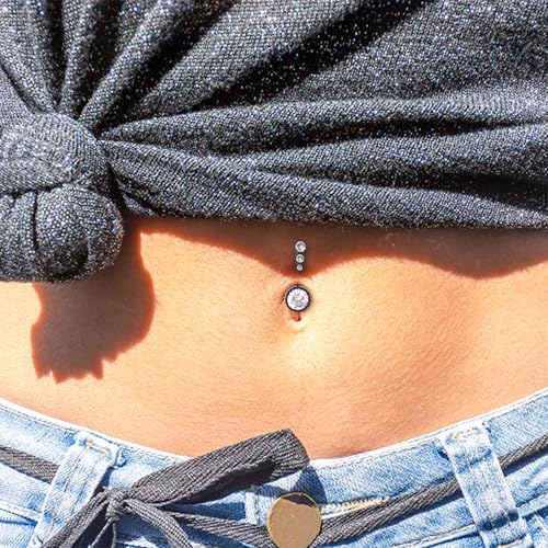 LEE&RO Belly Button Ring Dangle Stainless Steel Belly Rings 14G Belly Button Piercing Cute Navel Ring Belly Piercing Jewelry - style: 8Pcs-Black Tone