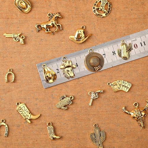 MARFOREVER 40 Pcs/20 Pairs Western Cowboy Cowgirl Charms for Jewelry Making | Alloy Antique Gold Dangle Boot Hat Horse Cactus Pendants Charm, for Bracelet Necklace Earrings Making Accessories DIY Crafts - style: Western Cowboy Cowgirl