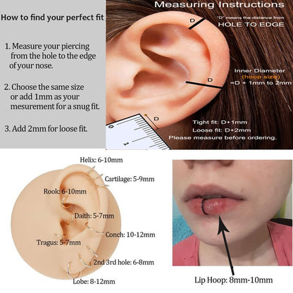 1pcs Women Men Titanium Hinged Nose Rings Hoop 20G 18G 16G 14G 12G Clicker Hoop for Nostril Septum Cartilage Helix Daith Tragus Rook Conch Lip Ear Lobe Piercings 6mm/7mm/8mm/9mm/10mm/11mm/12mm/14mm/16mm Silver-Gold-Rose Gold-Black - color: Gold, size: 18G