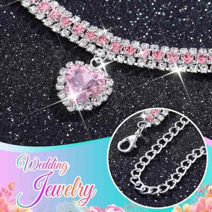 CLOACE Rhinestone Choker Necklace Heart Pendant Diamond Row Necklaces Sparkly Crystal Prom Chain Jewerly Accessories for Women - color: Pink