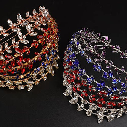 JWICOS Crystal Wedding Headband Tiara Bridal Rhinestone Headpiece Wedding Hair Accessories Tiara for Women and Brides (Red Silver) - color: Red Silver